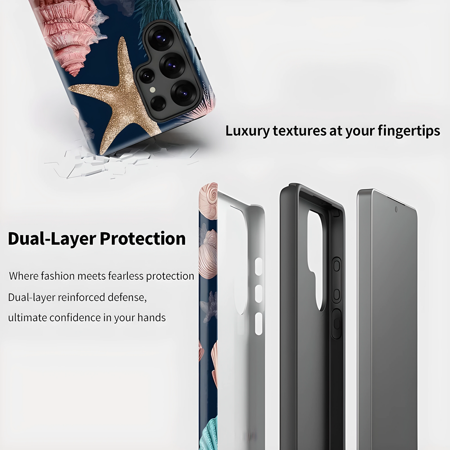Ocean Starfish Conch Shell Silicone Shockproof Case for Samsung Galaxy S23–S25 Series