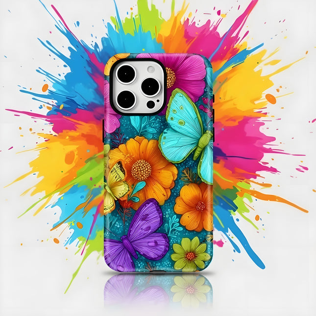 Flower and Butterfly Pattern Shockproof iPhone Case for iPhone 11–16 Pro Max