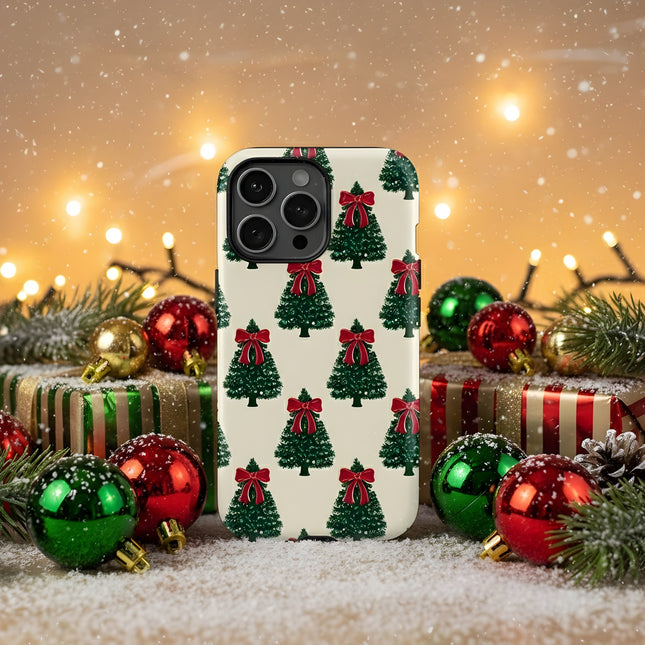 Christmas Tree Bow Knot Print Case for iPhone 11–16 Pro Max