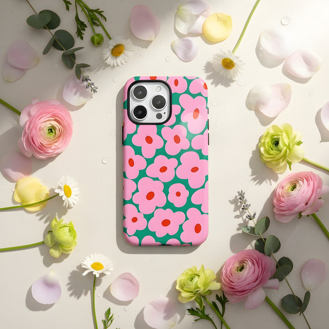 Matte Flower Pattern MagSafe Shockproof iPhone Case for iPhone 11–16 Pro Max Plus
