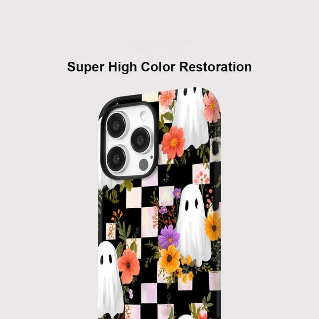 Ghost Flower Grid Pattern MagSafe Case for iPhone 11–16 Pro Max