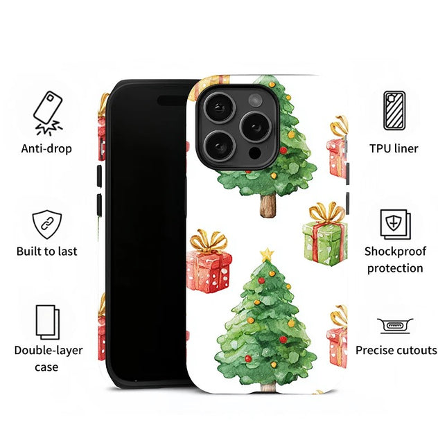 Christmas Tree Gifts Shockproof Soft Double-Layer Case for iPhone 11–16 Pro Max