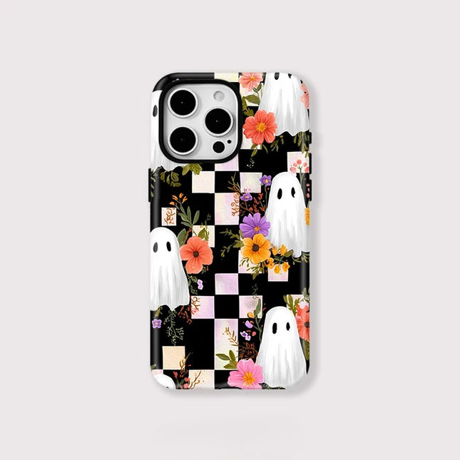 Ghost Flower Grid Pattern MagSafe Case for iPhone 11–16 Pro Max