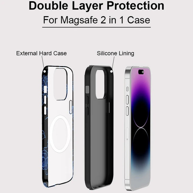 Blue Flower Pattern MagSafe Shockproof iPhone Case for iPhone 11–16 Pro Max