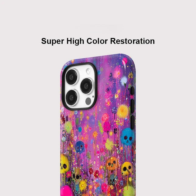 Colorful Flower Skull MagSafe Shockproof Case for iPhone 11–16 Pro Max