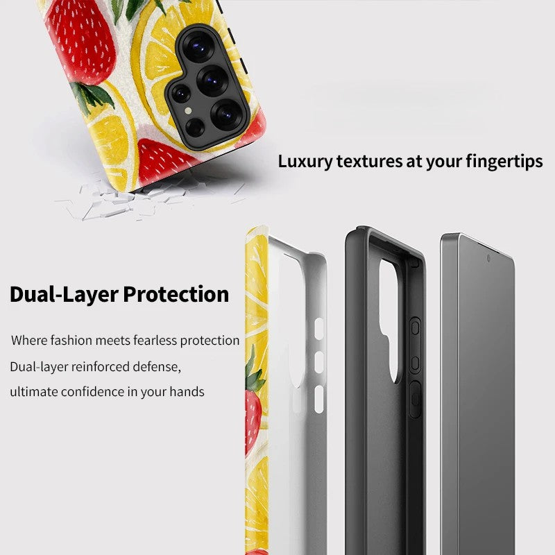 Strawberry Print Shockproof Phone Case for Samsung Galaxy S23–S25
