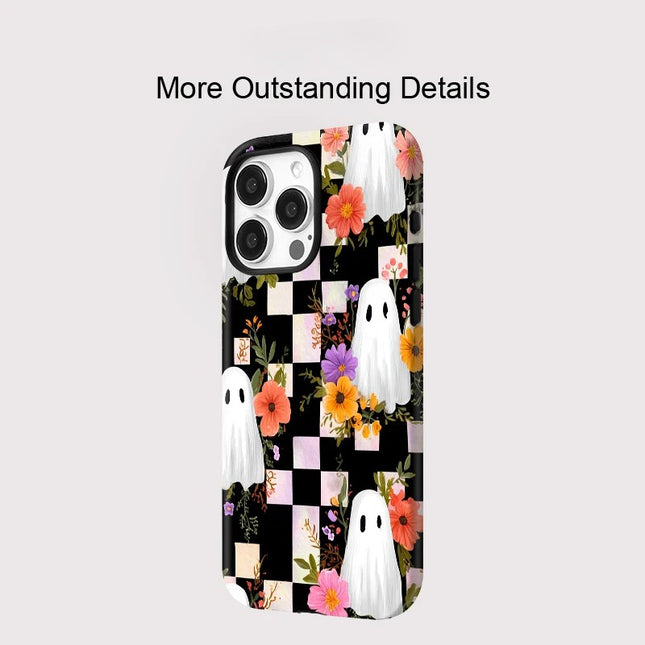 Ghost Flower Grid Pattern MagSafe Case for iPhone 11–16 Pro Max