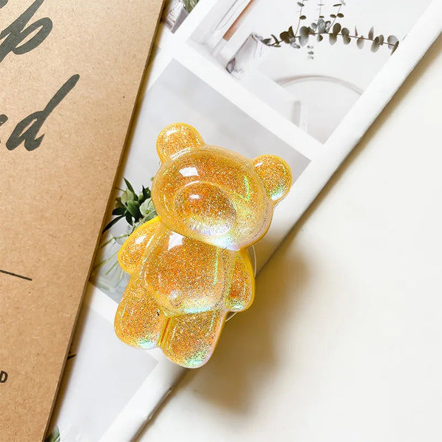 Cartoon Glitter Bear Foldable Phone Holder Grip Stand