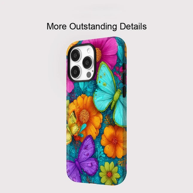 Flower and Butterfly Pattern Shockproof iPhone Case for iPhone 11–16 Pro Max