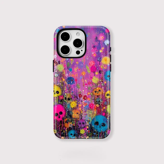 Colorful Flower Skull MagSafe Shockproof Case for iPhone 11–16 Pro Max