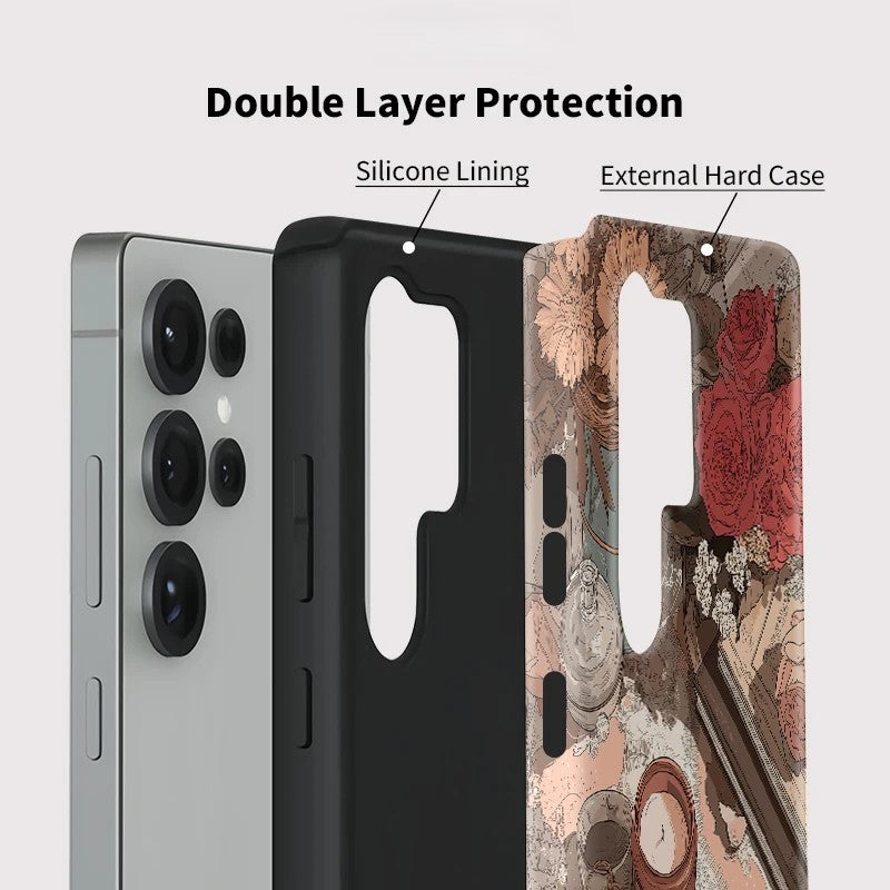 Flower Coffee Pattern Acrylic Double-Layer Shockproof Case for Samsung Galaxy S23–S25 Series