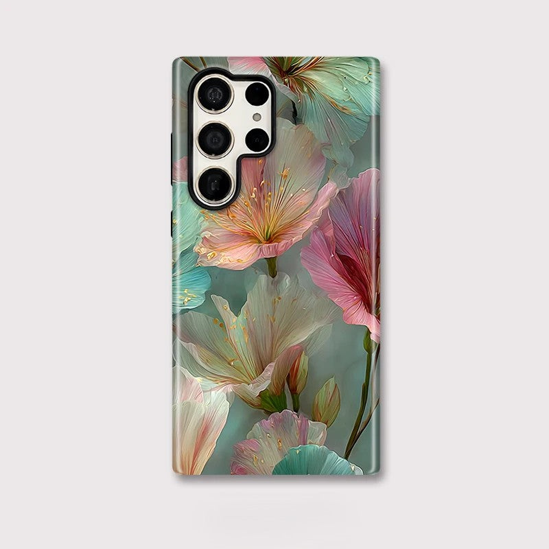 Flower Pattern Hard 2-in-1 PC TPU Shockproof Case for Samsung Galaxy S23–S25 Series