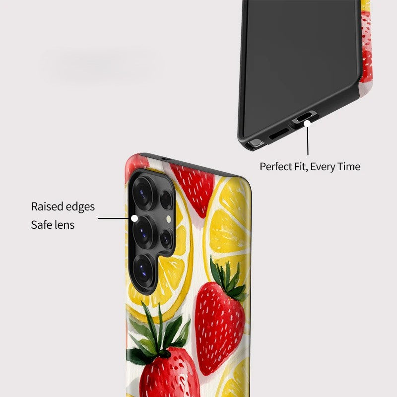 Strawberry Print Shockproof Phone Case for Samsung Galaxy S23–S25