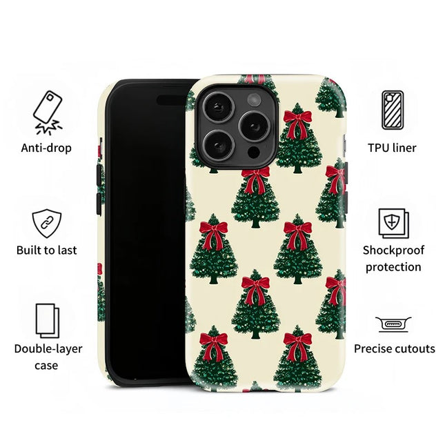Christmas Tree Bow Knot Print Case for iPhone 11–16 Pro Max