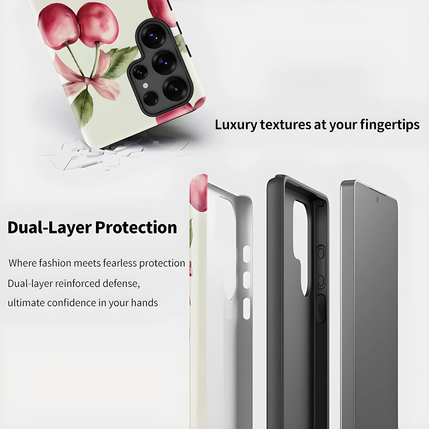 Cherry Bow Matte Silicone Shockproof Case for Samsung Galaxy S23–S25 Series