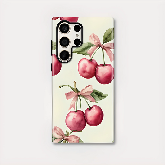 Cherry Bow Matte Silicone Shockproof Case for Samsung Galaxy S23–S25 Series