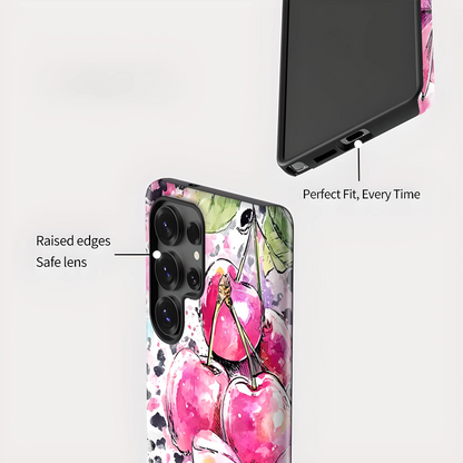 Cherry Pattern Soft Silicone Shockproof Case for Samsung Galaxy S23–S25 Series