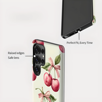Cherry Bow Matte Silicone Shockproof Case for Samsung Galaxy S23–S25 Series