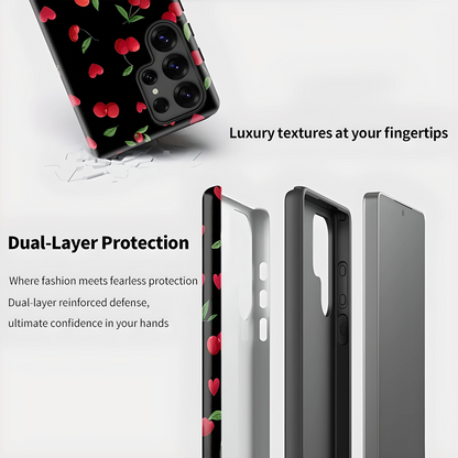 Cherry Heart Pattern Silicone Shockproof Case for Samsung Galaxy S23–S25 Series