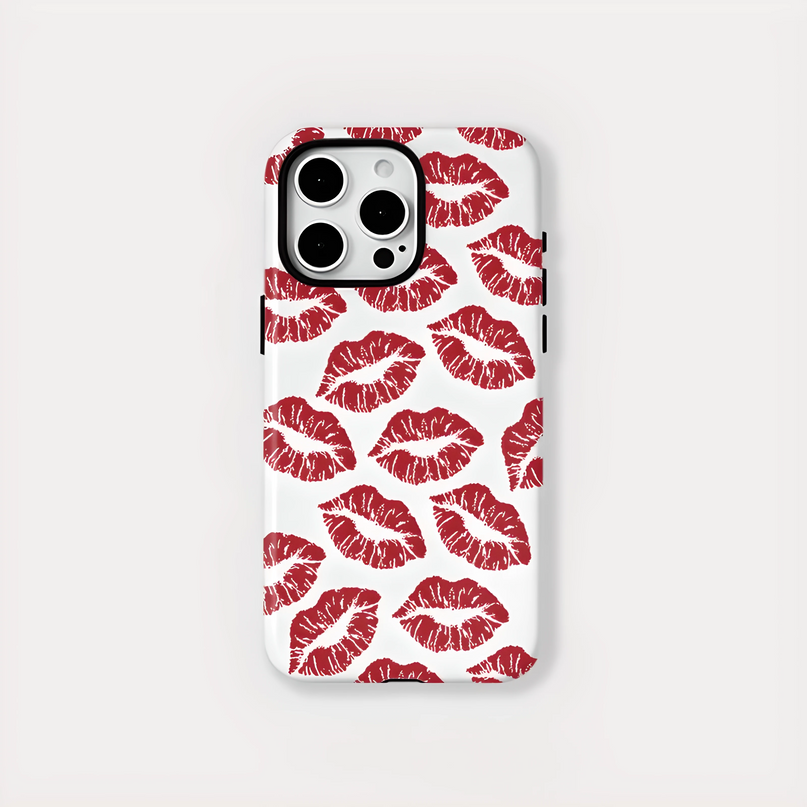 Red Kiss Pattern MagSafe Shockproof iPhone Case for iPhone 11–16 Pro Max