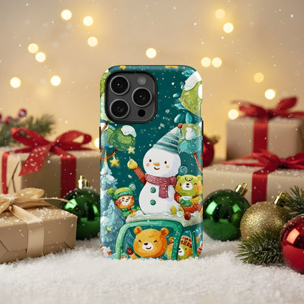 Snowman Bear Print Matte Acrylic Double-Layer Case for iPhone 11–16 Pro Max