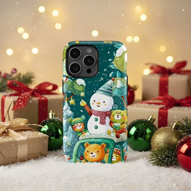 Snowman Bear Print Matte Acrylic Double-Layer Case for iPhone 11–16 Pro Max