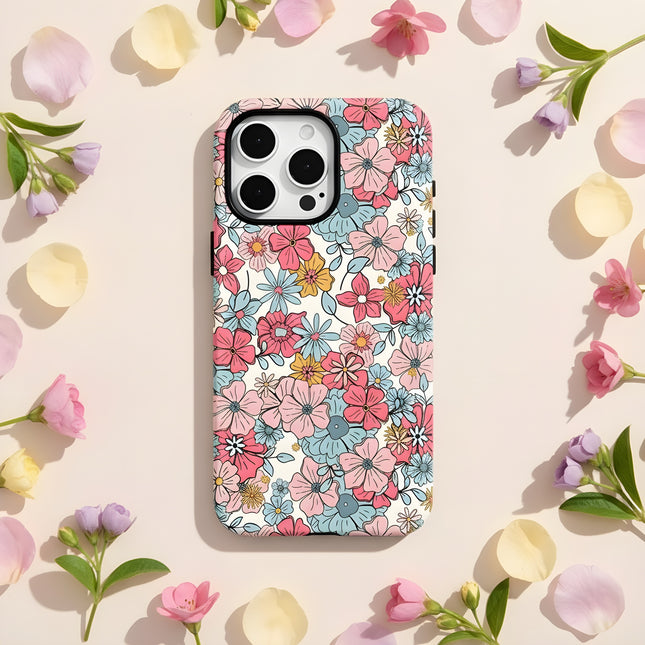 Colorful Flower Print MagSafe Shockproof iPhone Case for iPhone 11–16 Pro Max Plus