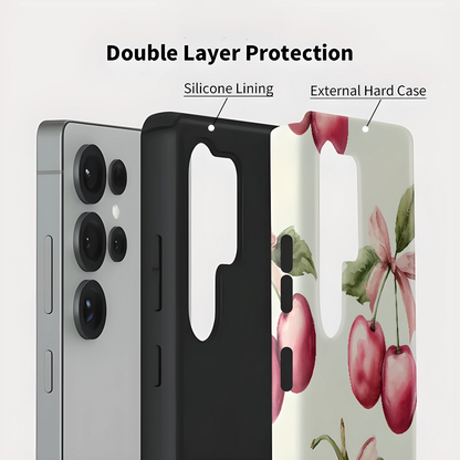 Cherry Bow Matte Silicone Shockproof Case for Samsung Galaxy S23–S25 Series
