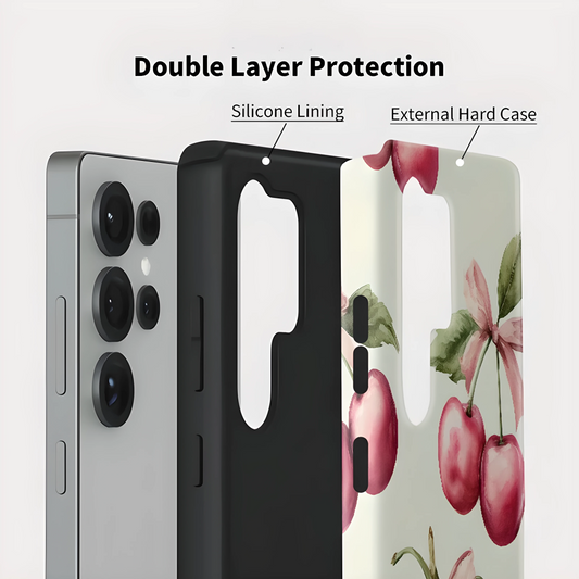 Cherry Bow Matte Silicone Shockproof Case for Samsung Galaxy S23–S25 Series