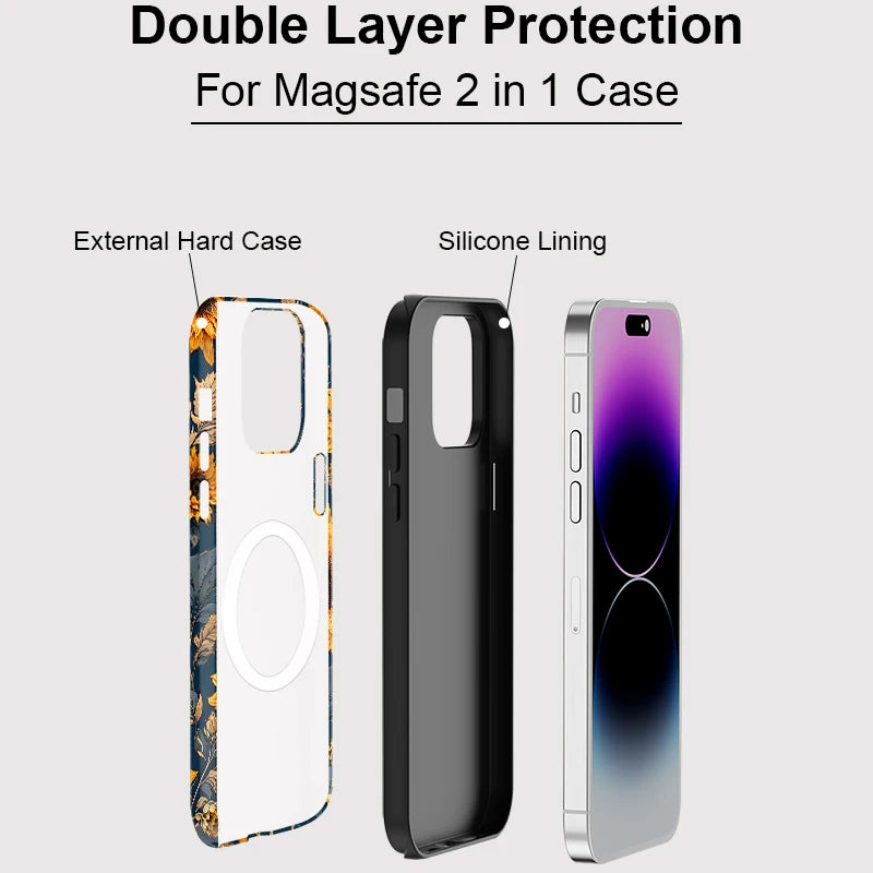 Sunflower Design MagSafe Shockproof iPhone Case for iPhone 11–16 Pro Max Plus