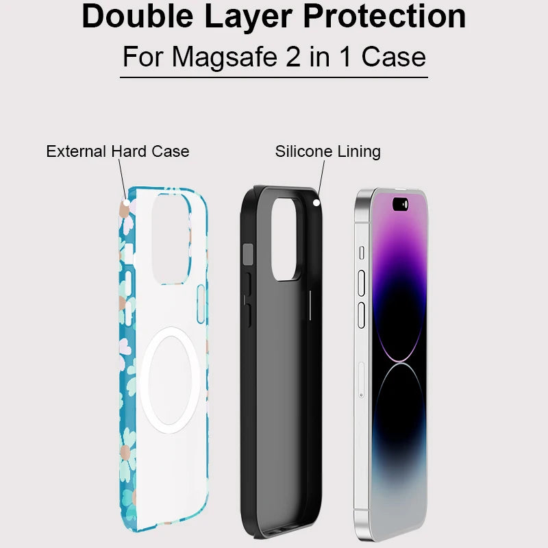Blue Flower Pattern MagSafe Shockproof iPhone Case for iPhone 11–16 Pro Max