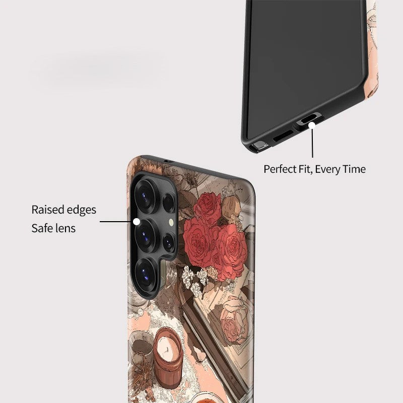 Flower Coffee Pattern Acrylic Double-Layer Shockproof Case for Samsung Galaxy S23–S25 Series