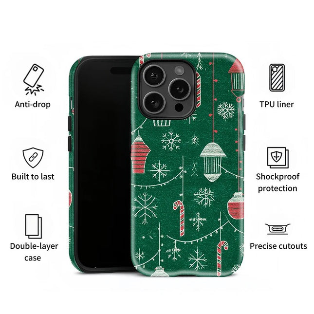 Christmas Print Double-Layer PC Case for iPhone 11–16 Pro Max