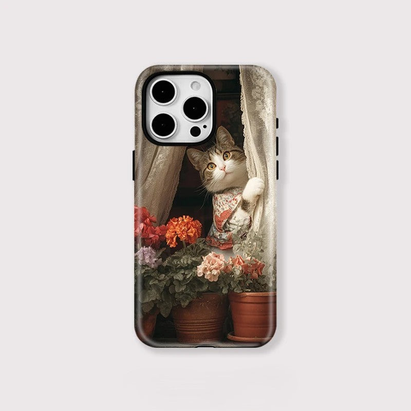 Cute Cat and Flower Pattern MagSafe Shockproof iPhone Case for iPhone 11–16 Pro Max
