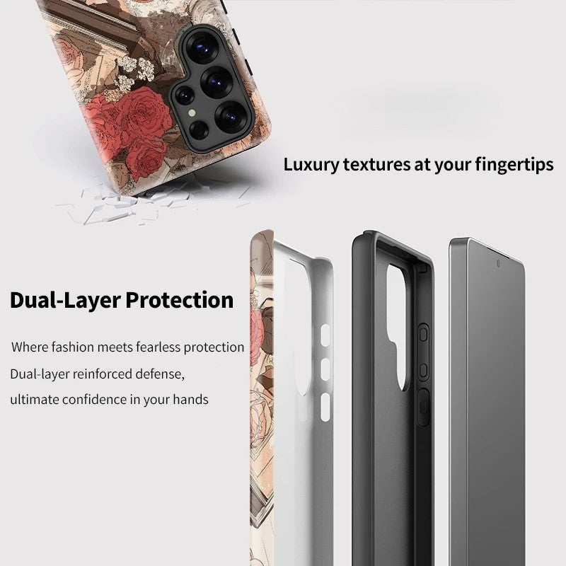 Flower Coffee Pattern Acrylic Double-Layer Shockproof Case for Samsung Galaxy S23–S25 Series