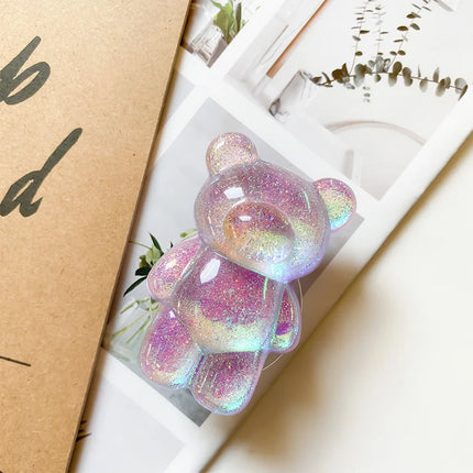 Cartoon Glitter Bear Foldable Phone Holder Grip Stand