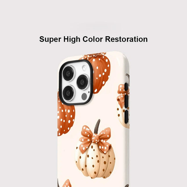 Pumpkin Bow Knot Double-Layer Silicone MagSafe Case for iPhone 11–16 Pro Max