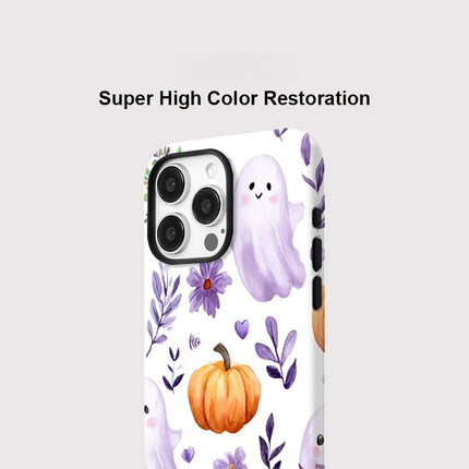 Floral Pumpkin Ghost Magnetic Matte MagSafe Case for iPhone 11–16 Pro Max