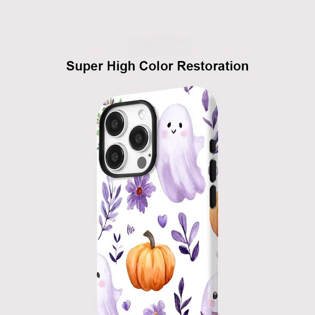 Floral Pumpkin Ghost Magnetic Matte MagSafe Case for iPhone 11–16 Pro Max