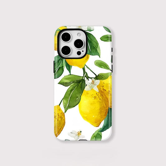 Lemon with Leaves Pattern MagSafe Shockproof iPhone Case for iPhone 11–16 Pro Max Plus