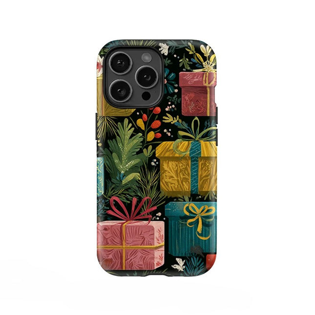 Gift Box Pattern Soft Matte Acrylic Dual-Layer Case for iPhone 11–16 Pro Max