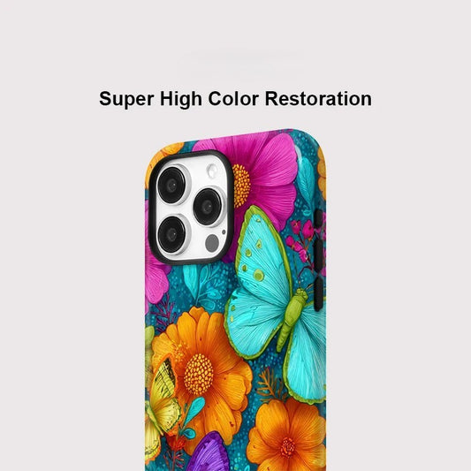 Flower and Butterfly Pattern Shockproof iPhone Case for iPhone 11–16 Pro Max