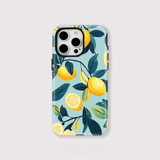Lemon with Leaves Pattern MagSafe Shockproof iPhone Case for iPhone 11–16 Pro Max Plus