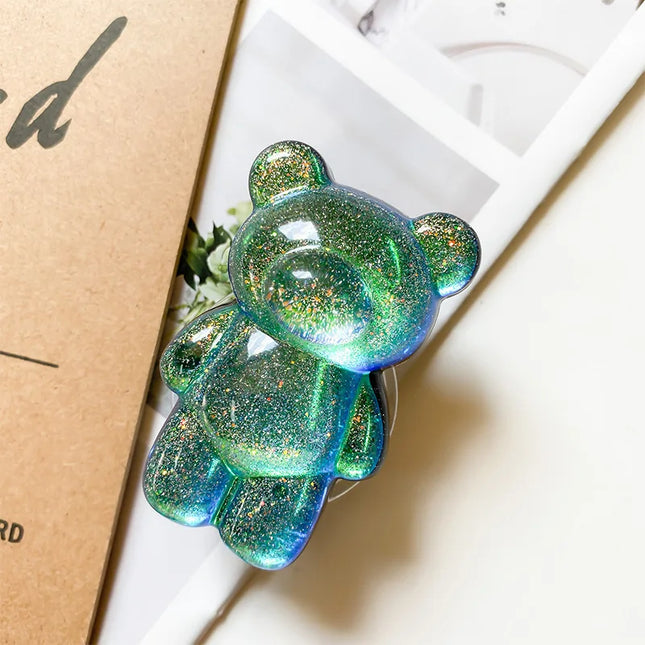 Cartoon Glitter Bear Foldable Phone Holder Grip Stand