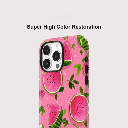 Double-Layer Watermelon Pattern MagSafe Shockproof iPhone Case for iPhone 11–16 Pro Max