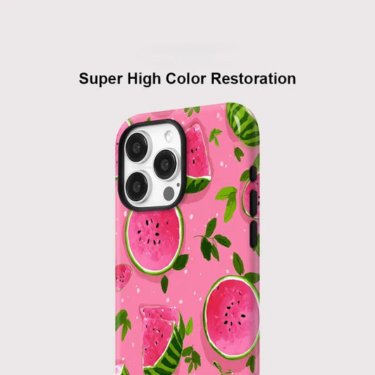 Double-Layer Watermelon Pattern MagSafe Shockproof iPhone Case for iPhone 11–16 Pro Max