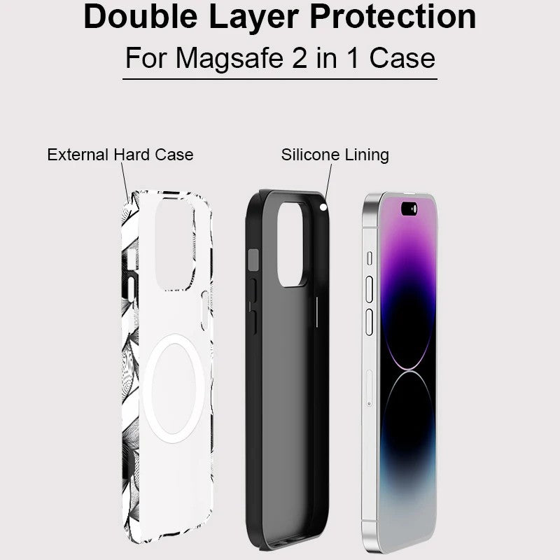 Black and White Lines MagSafe Shockproof iPhone Case for iPhone 11–16 Pro Max