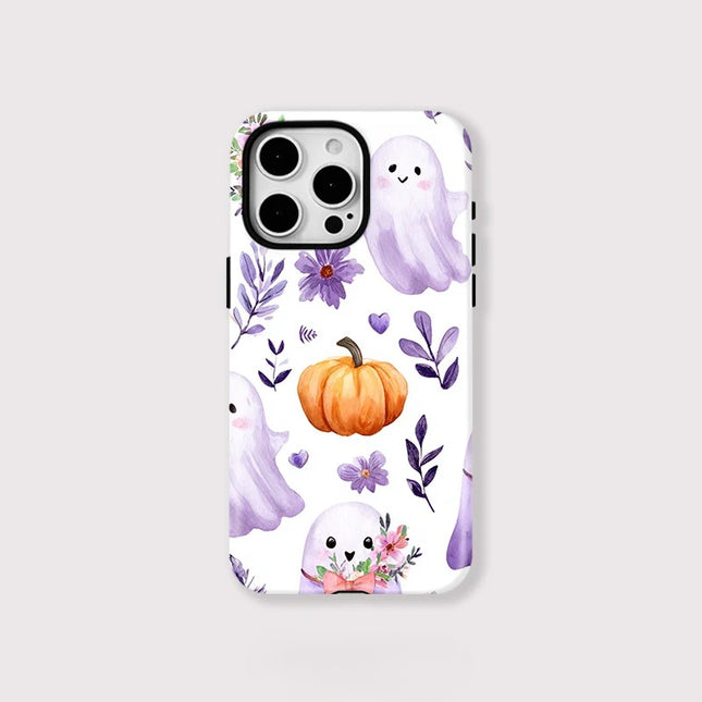 Floral Pumpkin Ghost Magnetic Matte MagSafe Case for iPhone 11–16 Pro Max