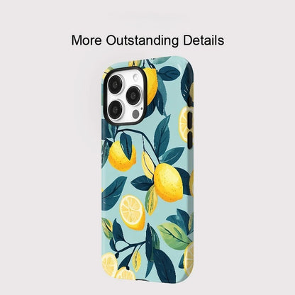 Lemon with Leaves Pattern MagSafe Shockproof iPhone Case for iPhone 11–16 Pro Max Plus