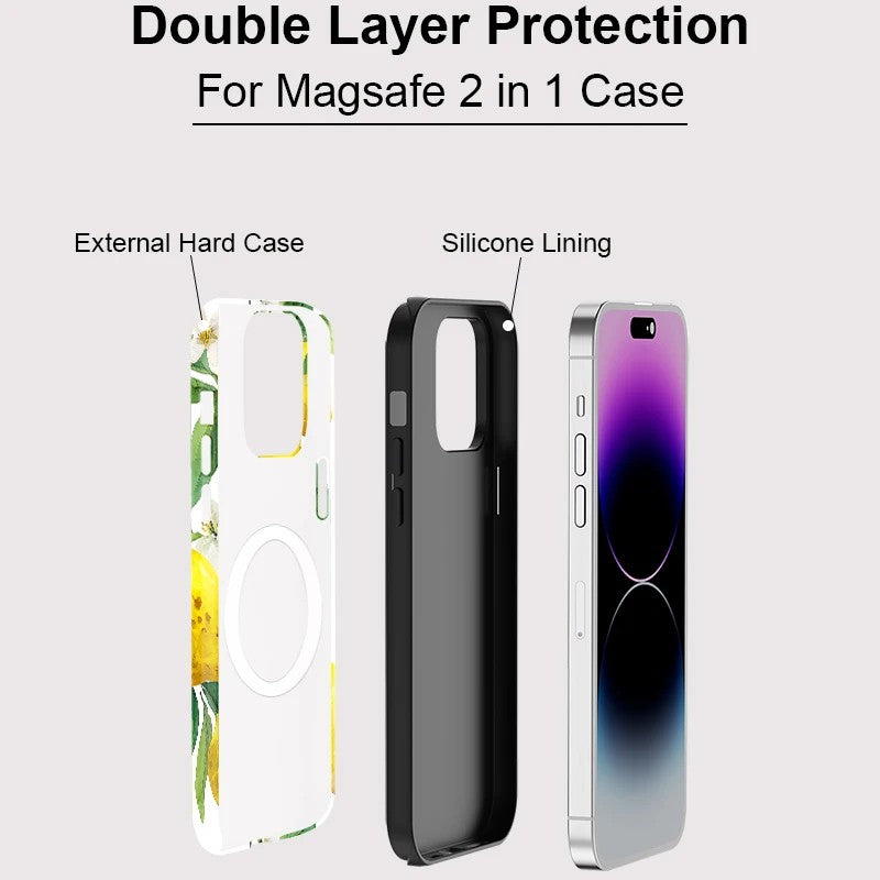 Lemon with Leaves Pattern MagSafe Shockproof iPhone Case for iPhone 11–16 Pro Max Plus